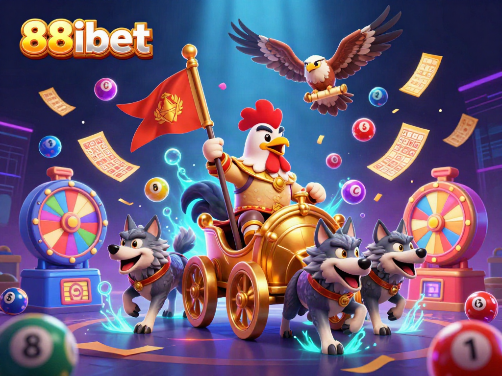Engage in exciting gaming at 88ibet with a dynamic illustration of vibrant lottery elements.