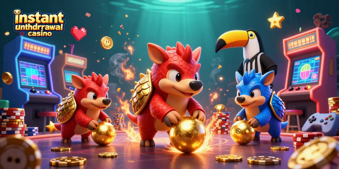 Experience fast cashouts in this instant withdrawal casino scene with pangolins and poker chips.